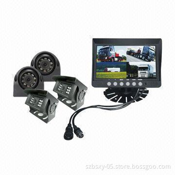 Car Security Camera System with 7-inch Digital Quad Monitor Rear-view Cameras